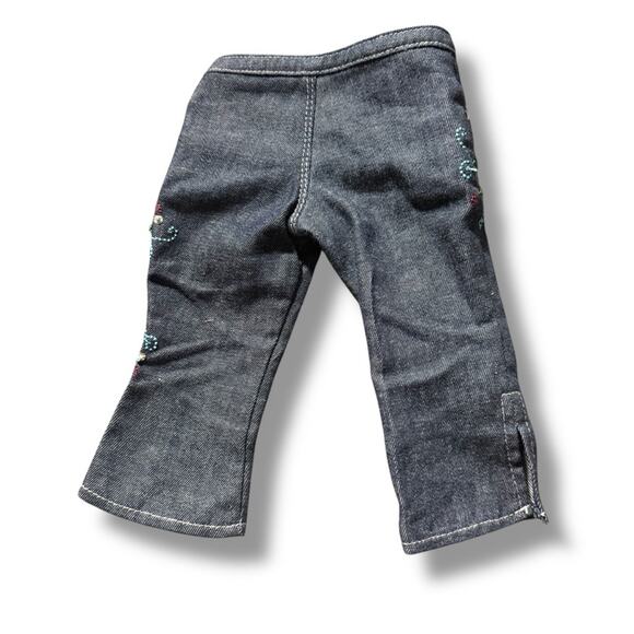 American Girl Denim Doll Pants with Floral Embroidery Ready for Fun Jeans - Picture 3 of 5